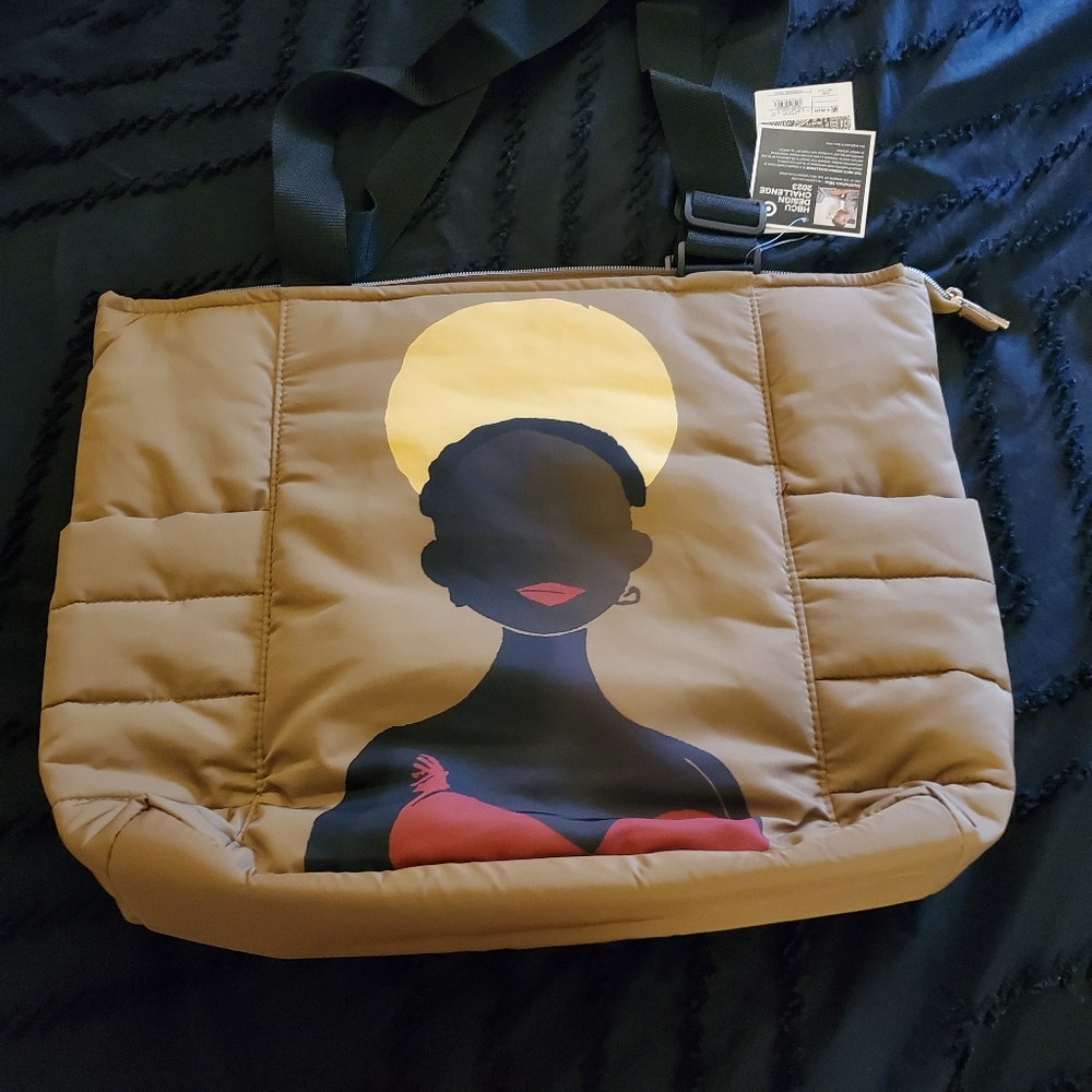 Stylish Brown Tote Bag with Artistic Design NWT